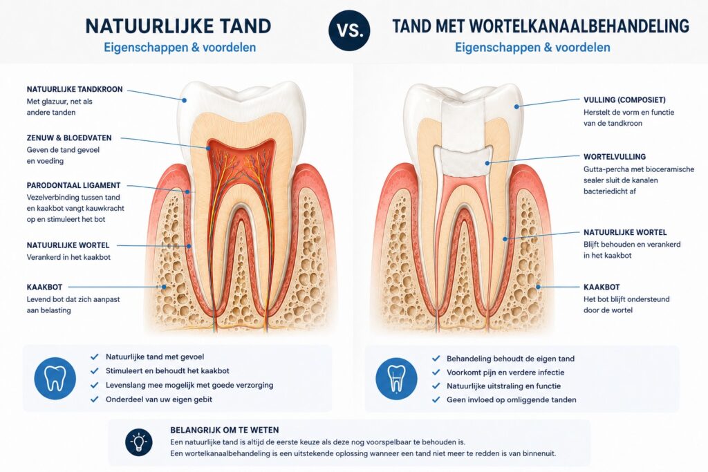 Infographic: natural tooth versus tooth with root canal treatment